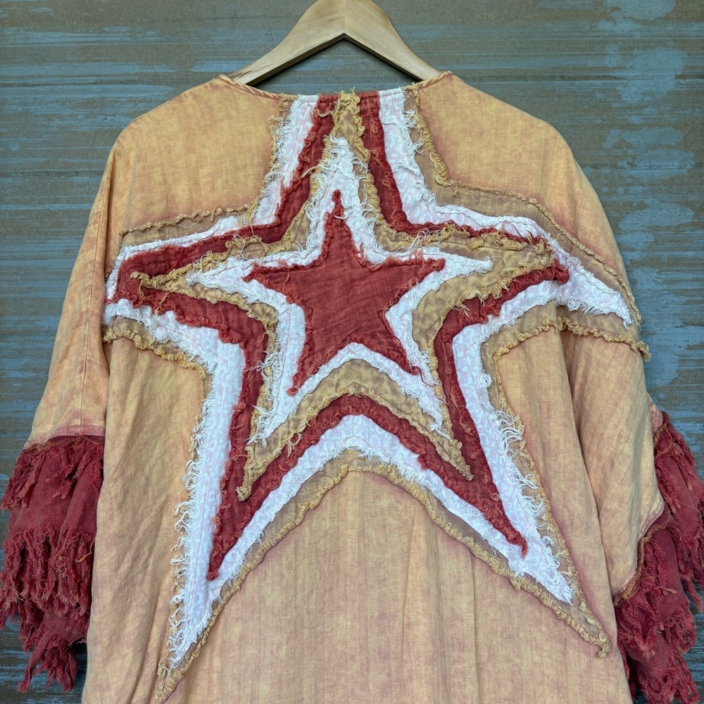 Oli & Hali Washed Star Patchwork Duster Jacket Western Oversized Artsy Womens L - Picture 6 of 6
